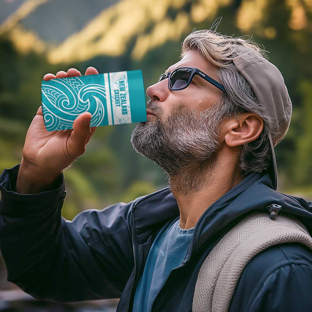 New Zealand Silver Fern Cricket Custom 4 in 1 Can Cooler Tumbler Black Cap Teal Maori Pattern - Polynesian Pride