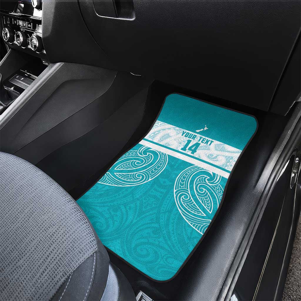 New Zealand Silver Fern Cricket Custom Car Mats Black Cap Teal Maori Pattern - Polynesian Pride