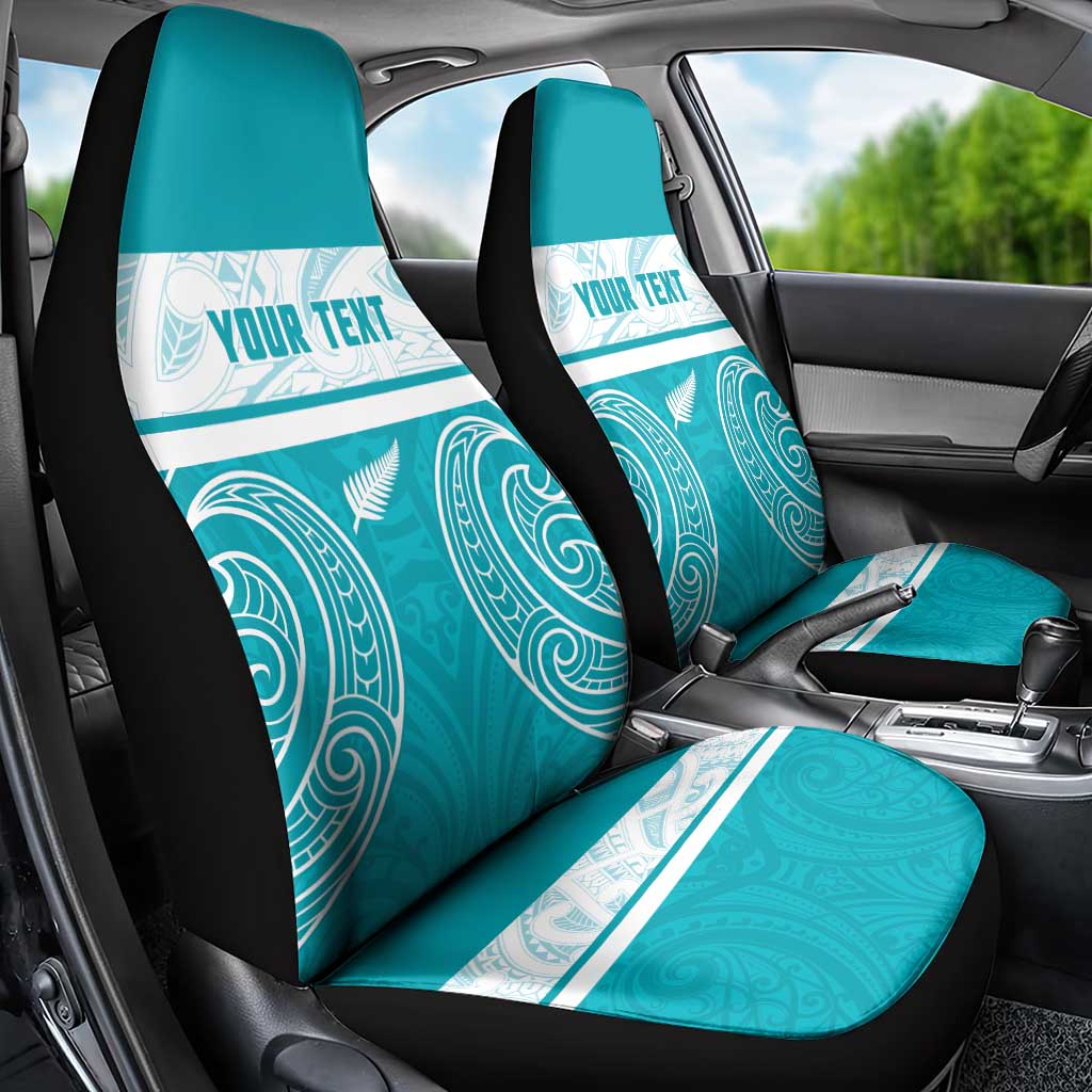 New Zealand Silver Fern Cricket Custom Car Seat Cover Black Cap Teal Maori Pattern - Polynesian Pride