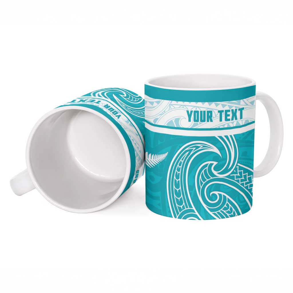 New Zealand Silver Fern Cricket Custom Ceramic Mug Black Cap Teal Maori Pattern - Polynesian Pride