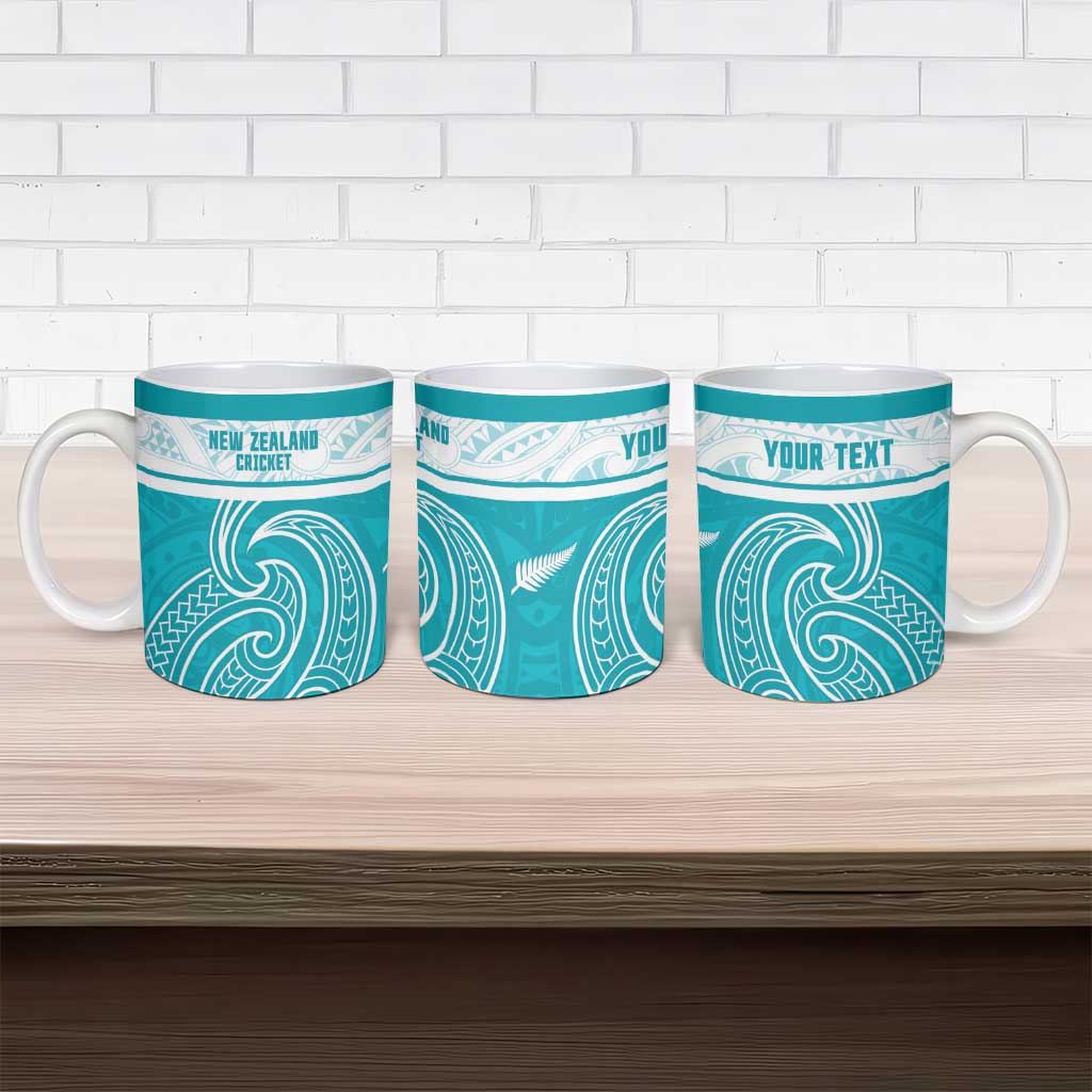 New Zealand Silver Fern Cricket Custom Ceramic Mug Black Cap Teal Maori Pattern - Polynesian Pride