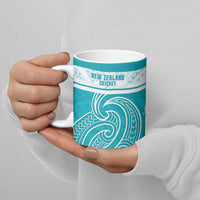 New Zealand Silver Fern Cricket Custom Ceramic Mug Black Cap Teal Maori Pattern - Polynesian Pride