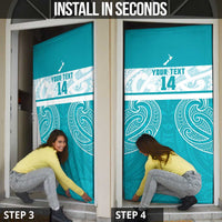 New Zealand Silver Fern Cricket Custom Door Cover Black Cap Teal Maori Pattern - Polynesian Pride