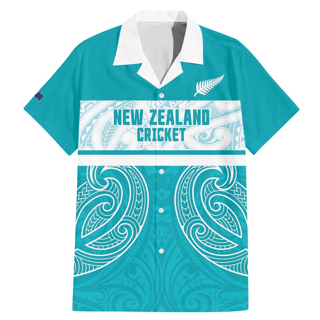 New Zealand Silver Fern Cricket Custom Family Matching Mermaid Dress and Hawaiian Shirt Black Cap Teal Maori Pattern - Polynesian Pride