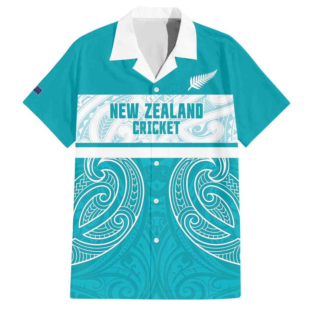 New Zealand Silver Fern Cricket Custom Family Matching Short Sleeve Bodycon Dress and Hawaiian Shirt Black Cap Teal Maori Pattern - Polynesian Pride
