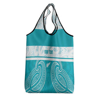 New Zealand Silver Fern Cricket Custom Grocery Bag Black Cap Teal Maori Pattern - Polynesian Pride