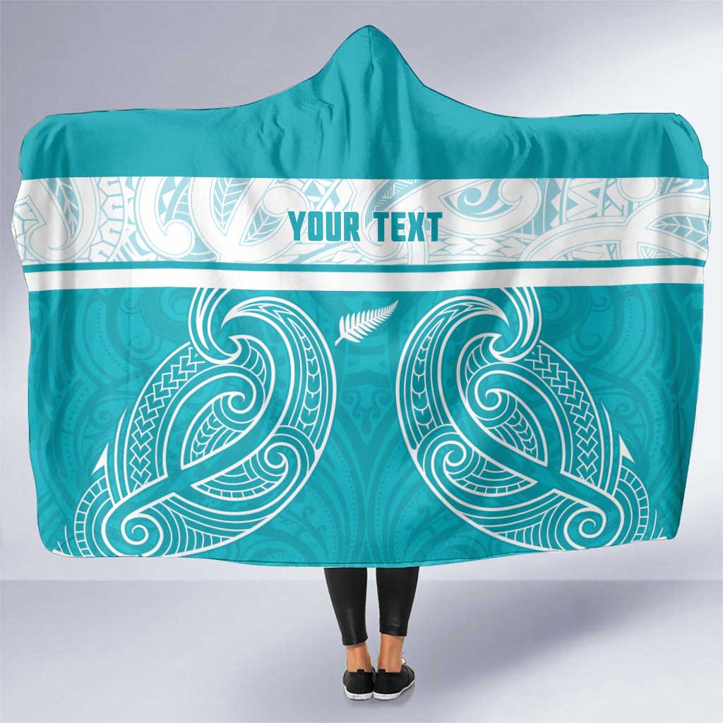 New Zealand Silver Fern Cricket Custom Hooded Blanket Black Cap Teal Maori Pattern - Polynesian Pride