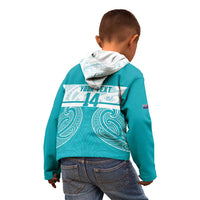New Zealand Silver Fern Cricket Custom Kid Hoodie Black Cap Teal Maori Pattern - Polynesian Pride