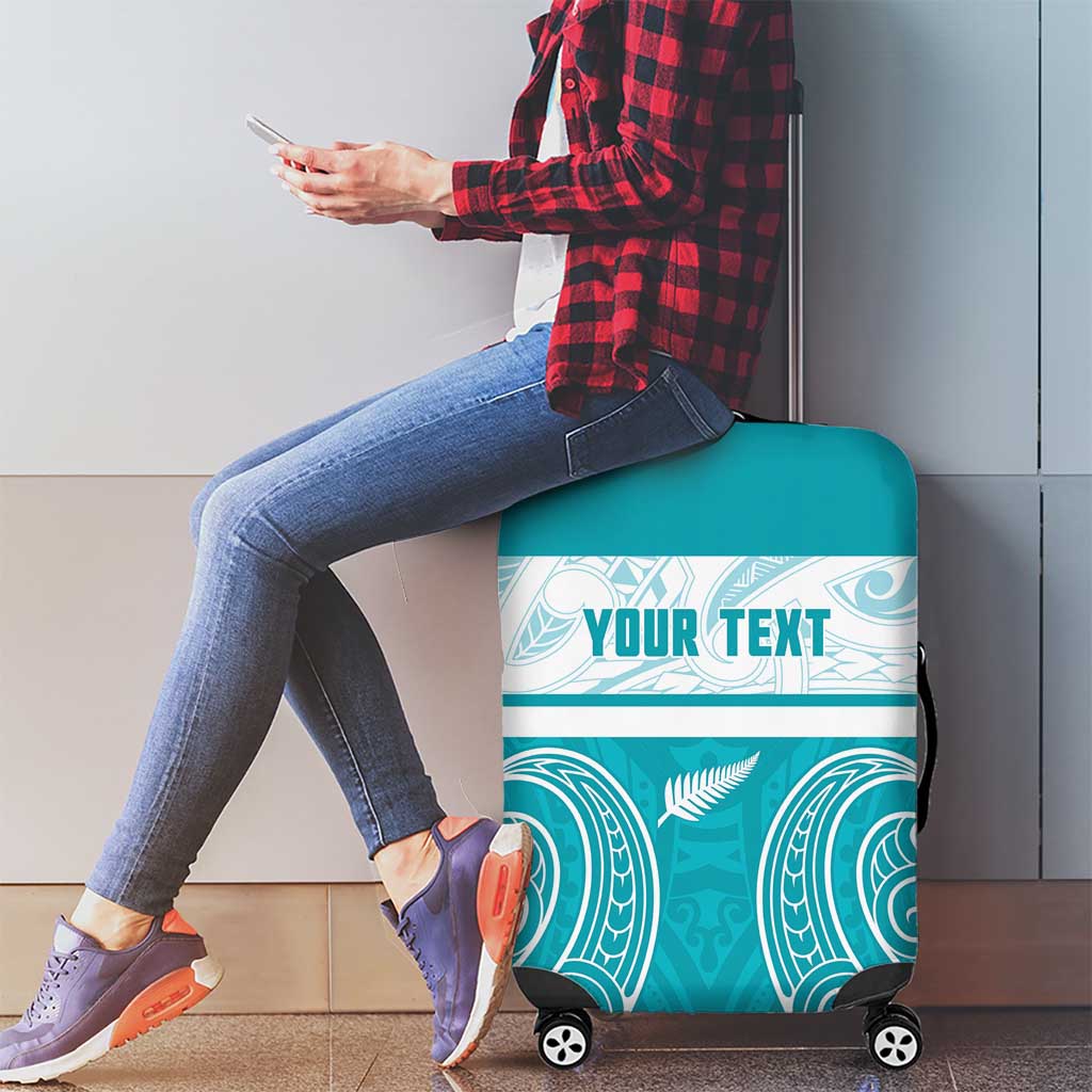 New Zealand Silver Fern Cricket Custom Luggage Cover Black Cap Teal Maori Pattern - Polynesian Pride