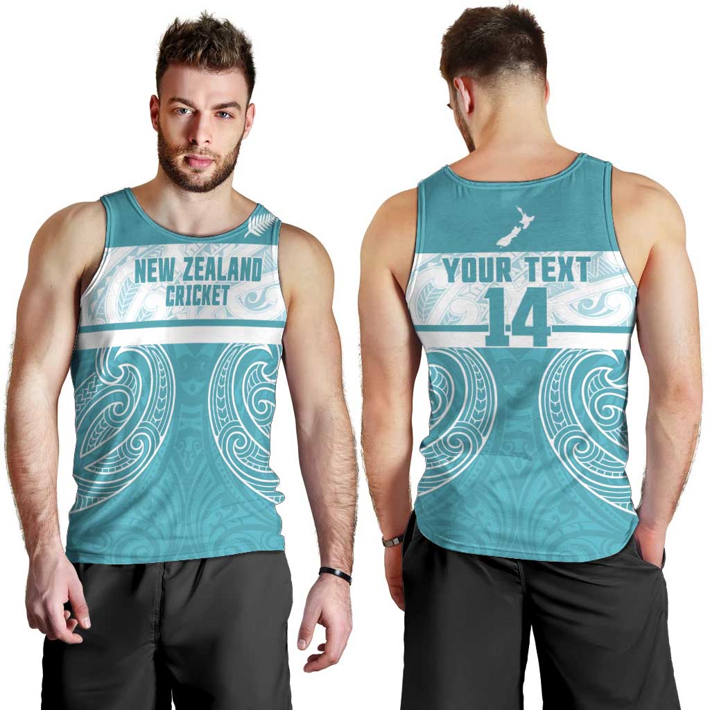 New Zealand Silver Fern Cricket Custom Men Tank Top Black Cap Teal Maori Pattern - Polynesian Pride