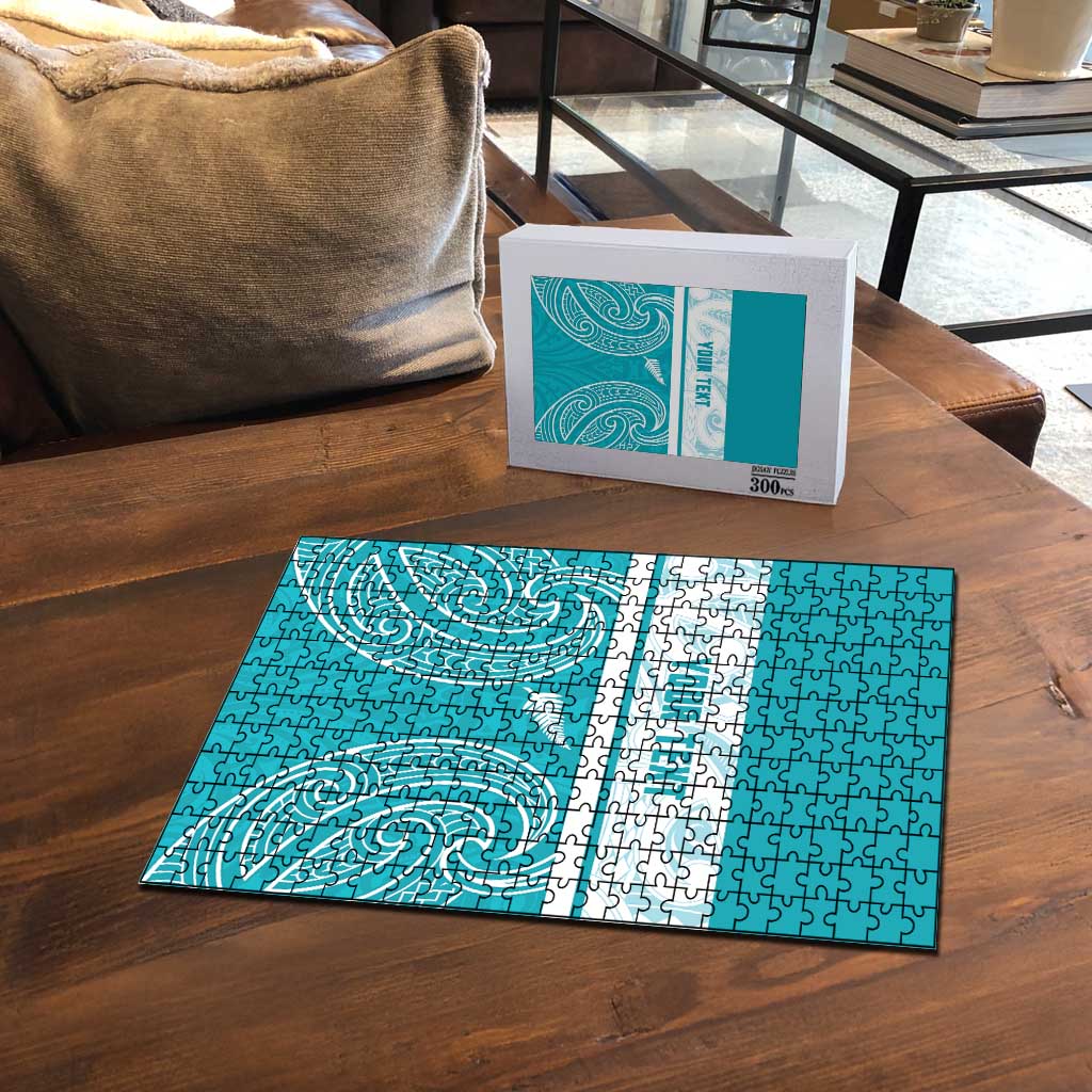 New Zealand Silver Fern Cricket Custom Puzzle Black Cap Teal Maori Pattern - Polynesian Pride