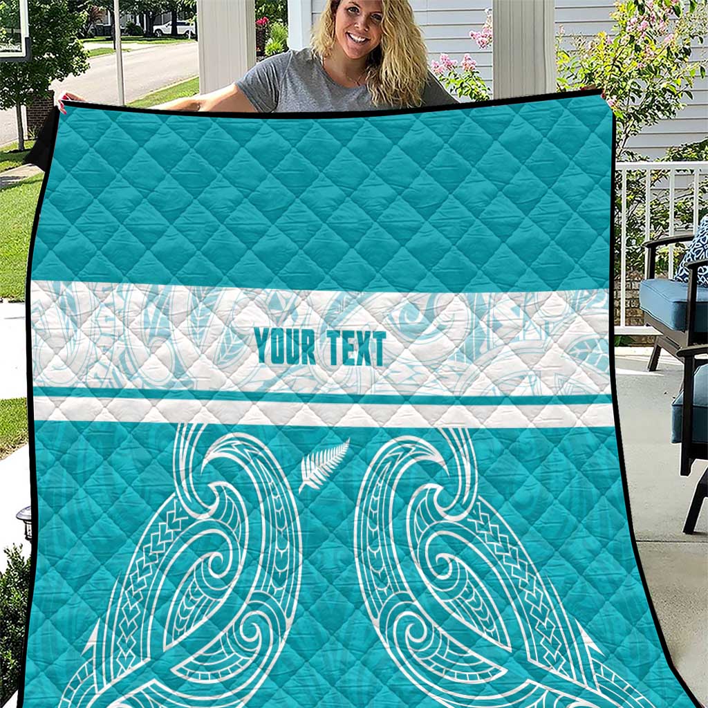 New Zealand Silver Fern Cricket Custom Quilt Black Cap Teal Maori Pattern - Polynesian Pride