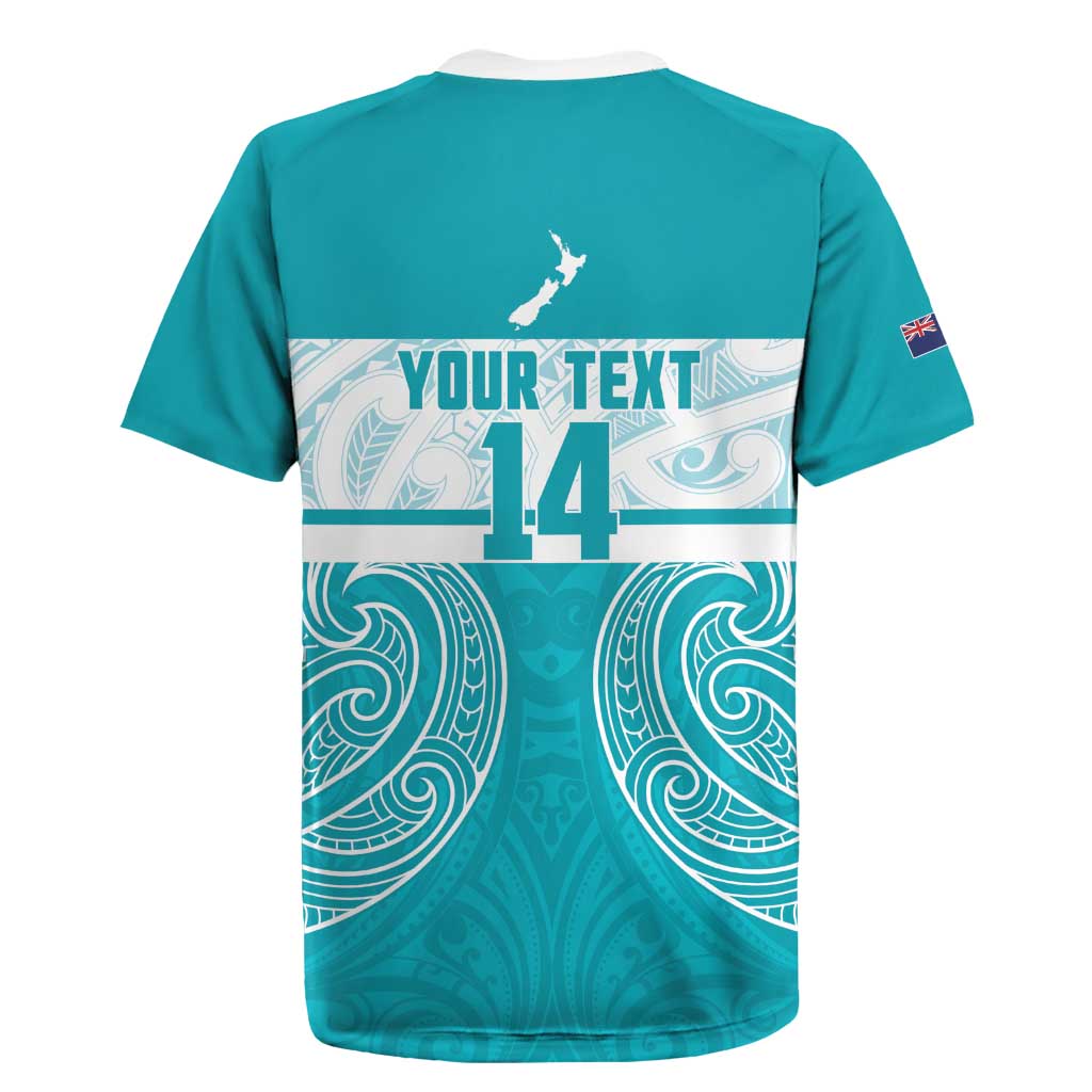 New Zealand Silver Fern Cricket Custom Rugby Jersey Black Cap Teal Maori Pattern - Polynesian Pride