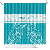 New Zealand Silver Fern Cricket Custom Shower Curtain Black Cap Teal Maori Pattern - Polynesian Pride