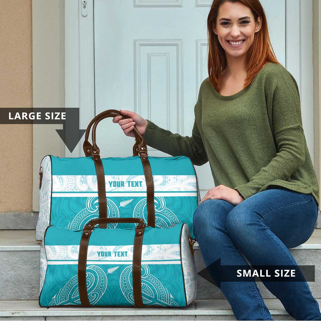 New Zealand Silver Fern Cricket Custom Travel Bag Black Cap Teal Maori Pattern - Polynesian Pride