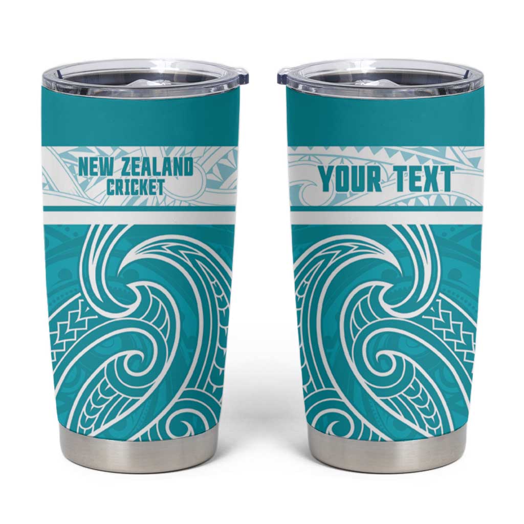 New Zealand Silver Fern Cricket Custom Tumbler Cup Black Cap Teal Maori Pattern - Polynesian Pride