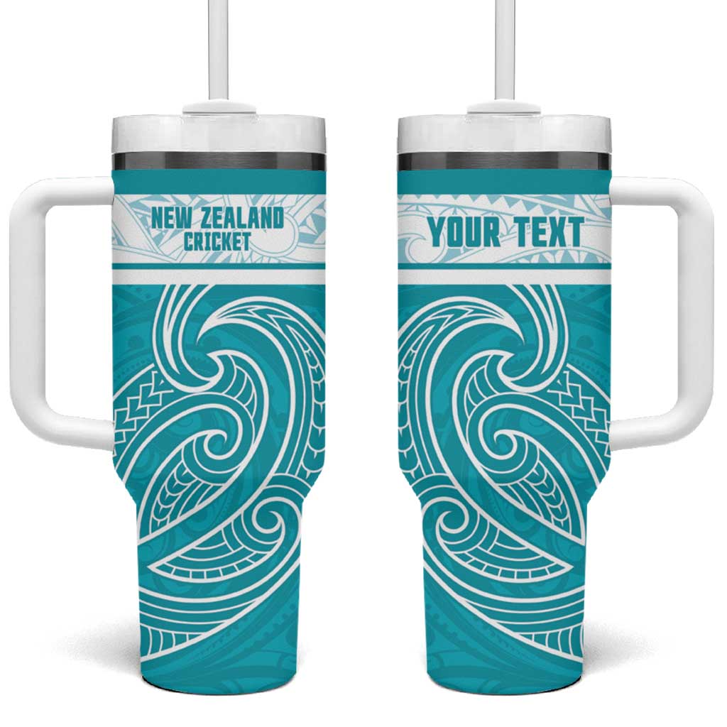 New Zealand Silver Fern Cricket Custom Tumbler With Handle Black Cap Teal Maori Pattern - Polynesian Pride