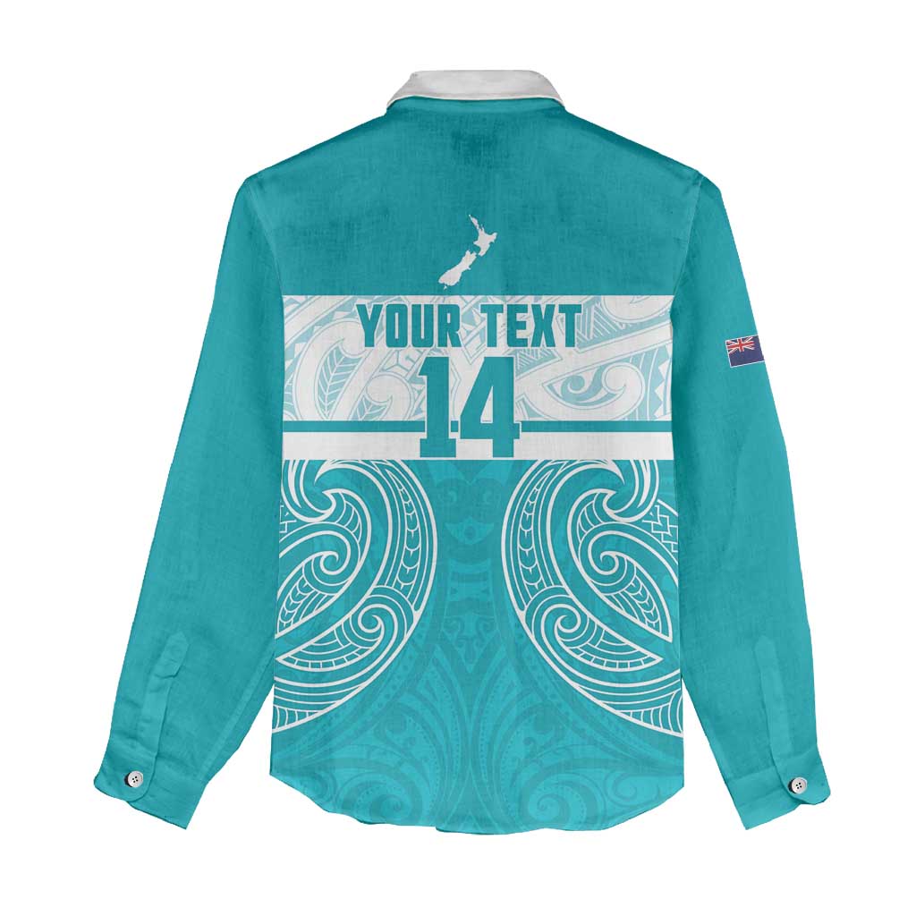 New Zealand Silver Fern Cricket Custom Women Casual Shirt Black Cap Teal Maori Pattern - Polynesian Pride