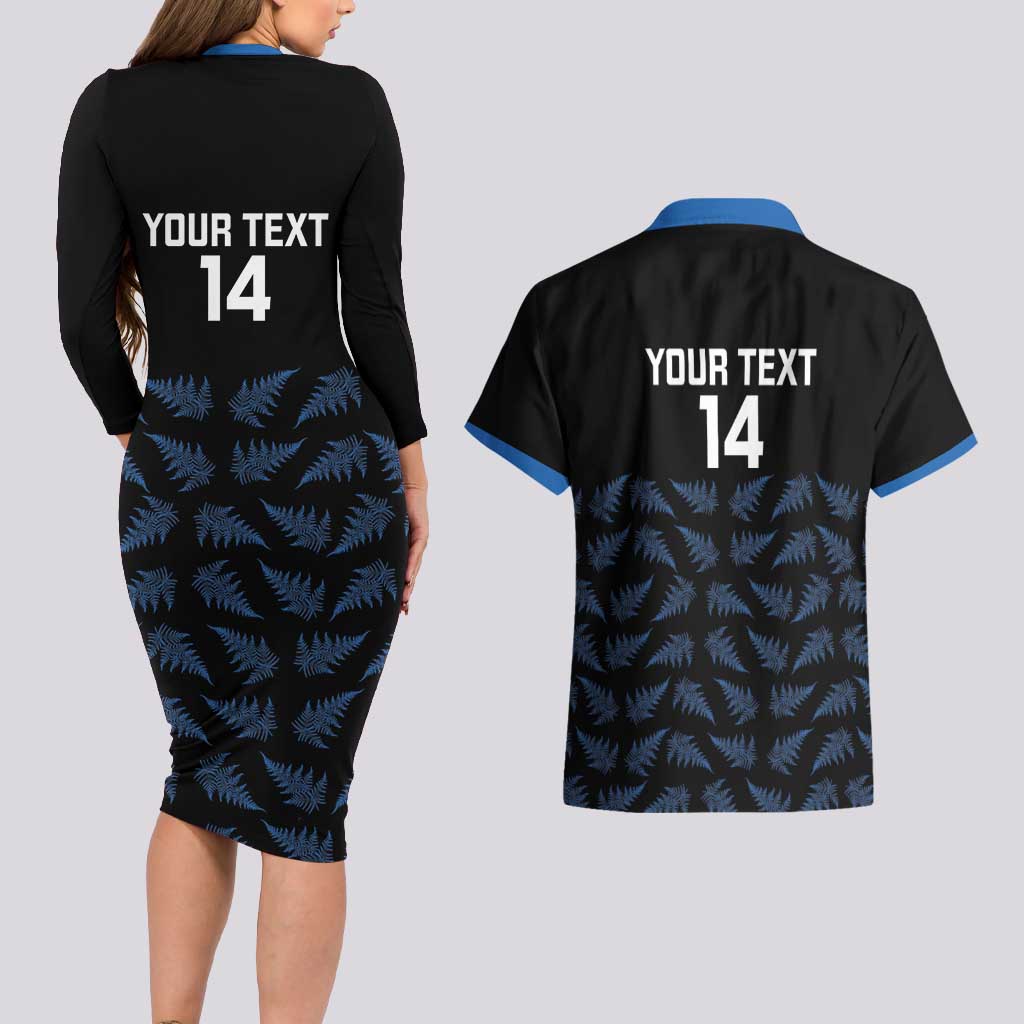 New Zealand Silver Fern Cricket Custom Couples Matching Long Sleeve Bodycon Dress and Hawaiian Shirt Black Cap T20 Version - Polynesian Pride
