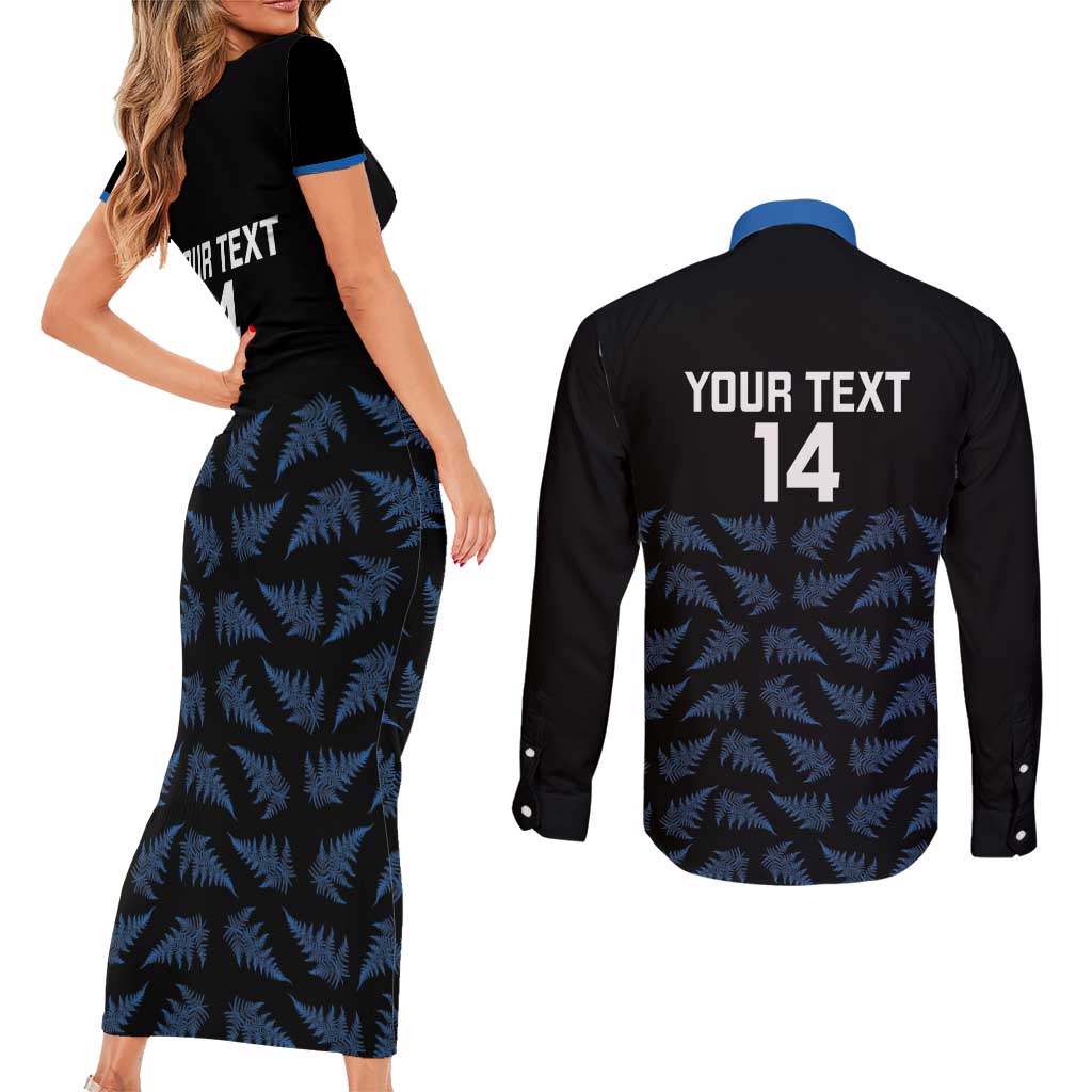 New Zealand Silver Fern Cricket Custom Couples Matching Short Sleeve Bodycon Dress and Long Sleeve Button Shirt Black Cap T20 Version - Polynesian Pride