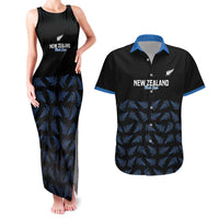 New Zealand Silver Fern Cricket Custom Couples Matching Tank Maxi Dress and Hawaiian Shirt Black Cap T20 Version - Polynesian Pride