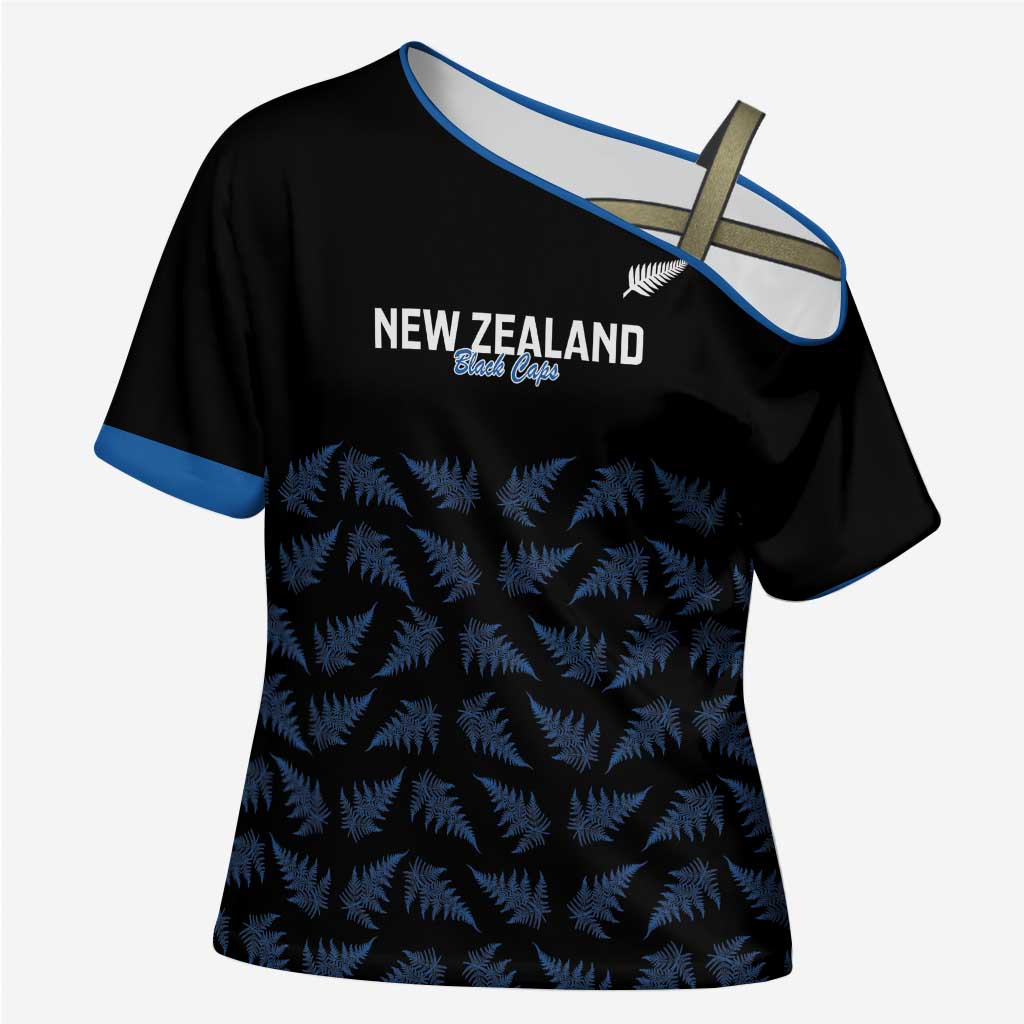New Zealand Silver Fern Cricket Custom Cross Shoulder Shirt Black Cap T20 Version - Polynesian Pride