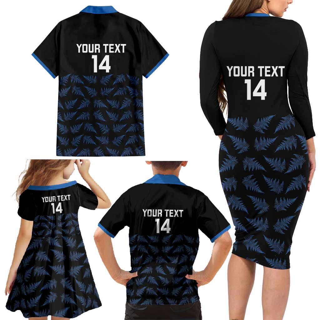 New Zealand Silver Fern Cricket Custom Family Matching Long Sleeve Bodycon Dress and Hawaiian Shirt Black Cap T20 Version - Polynesian Pride
