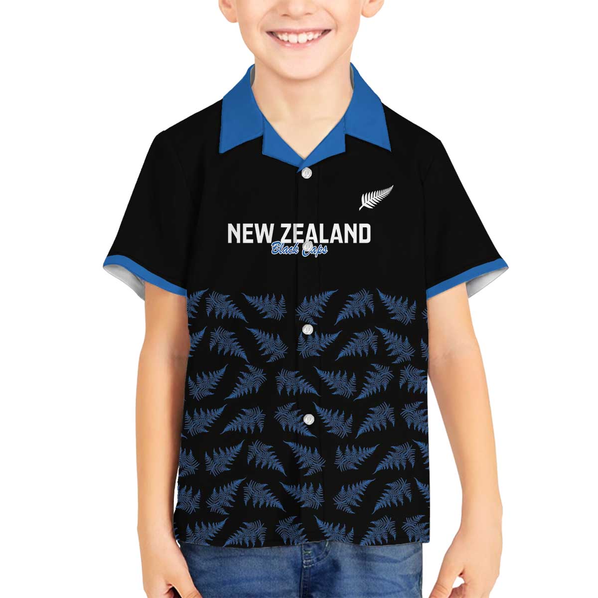 New Zealand Silver Fern Cricket Custom Family Matching Off The Shoulder Long Sleeve Dress and Hawaiian Shirt Black Cap T20 Version - Polynesian Pride