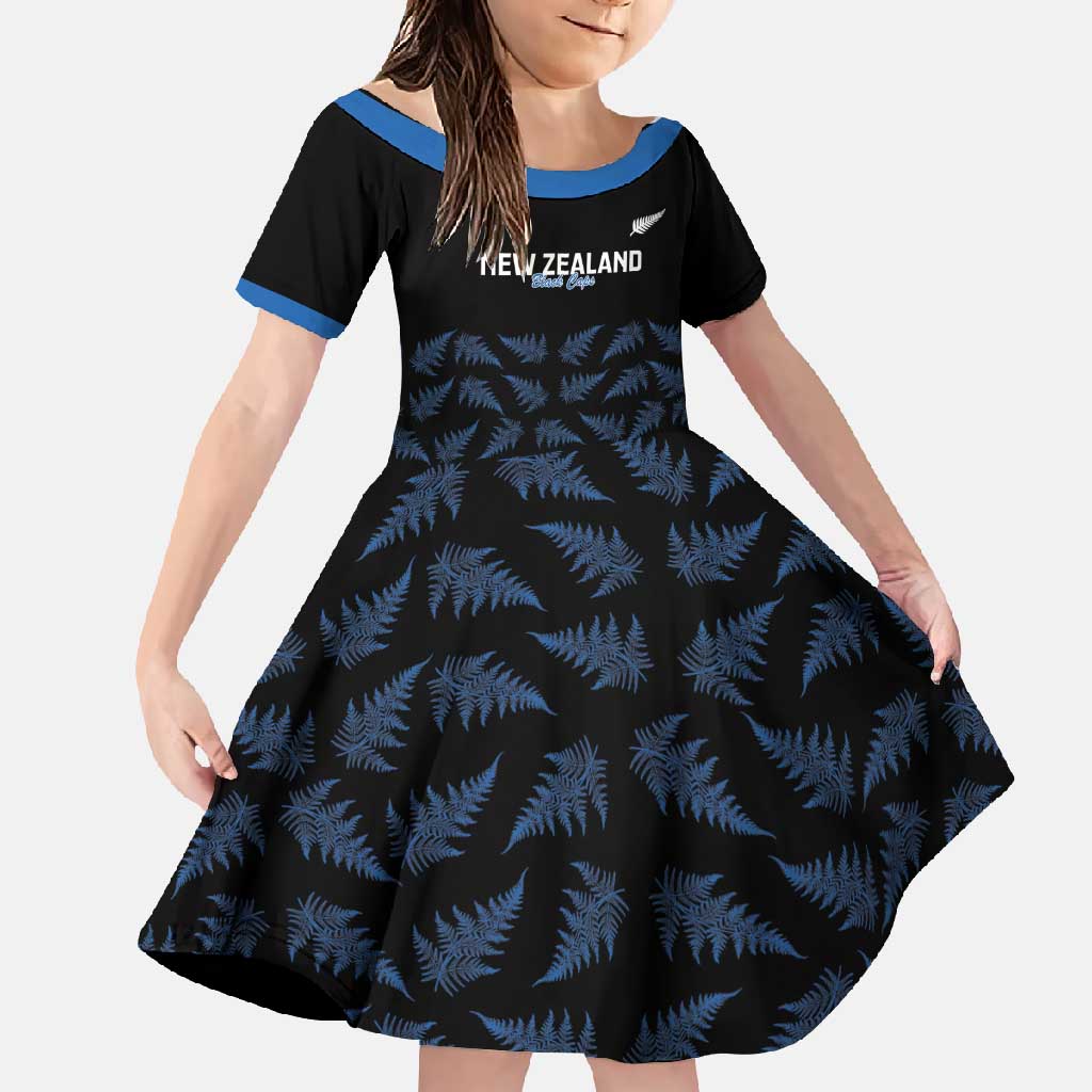 New Zealand Silver Fern Cricket Custom Family Matching Off Shoulder Maxi Dress and Hawaiian Shirt Black Cap T20 Version - Polynesian Pride
