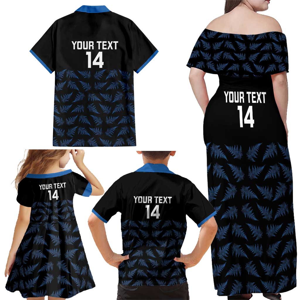 New Zealand Silver Fern Cricket Custom Family Matching Off Shoulder Maxi Dress and Hawaiian Shirt Black Cap T20 Version - Polynesian Pride