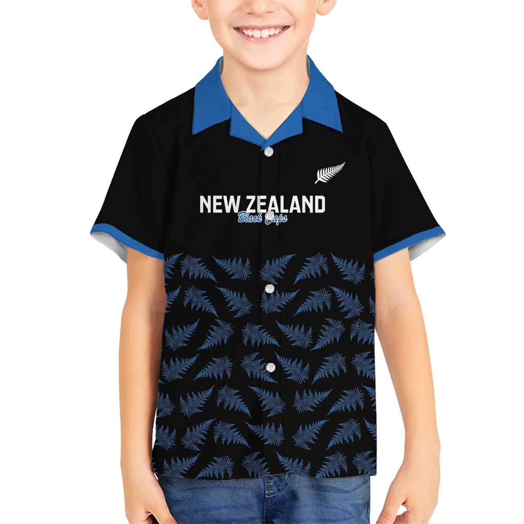 New Zealand Silver Fern Cricket Custom Family Matching Off Shoulder Maxi Dress and Hawaiian Shirt Black Cap T20 Version - Polynesian Pride