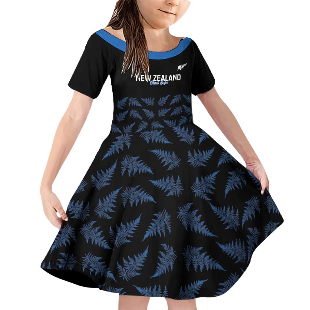 New Zealand Silver Fern Cricket Custom Family Matching Off Shoulder Short Dress and Hawaiian Shirt Black Cap T20 Version - Polynesian Pride