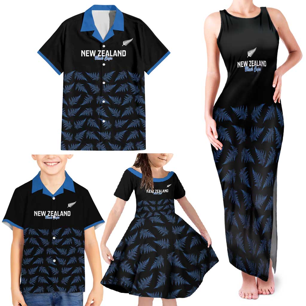 New Zealand Silver Fern Cricket Custom Family Matching Tank Maxi Dress and Hawaiian Shirt Black Cap T20 Version - Polynesian Pride