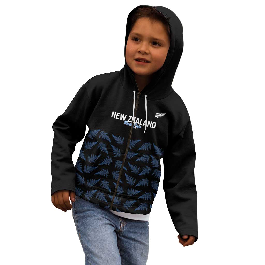 New Zealand Silver Fern Cricket Custom Kid Hoodie Black Cap T20 Version - Polynesian Pride