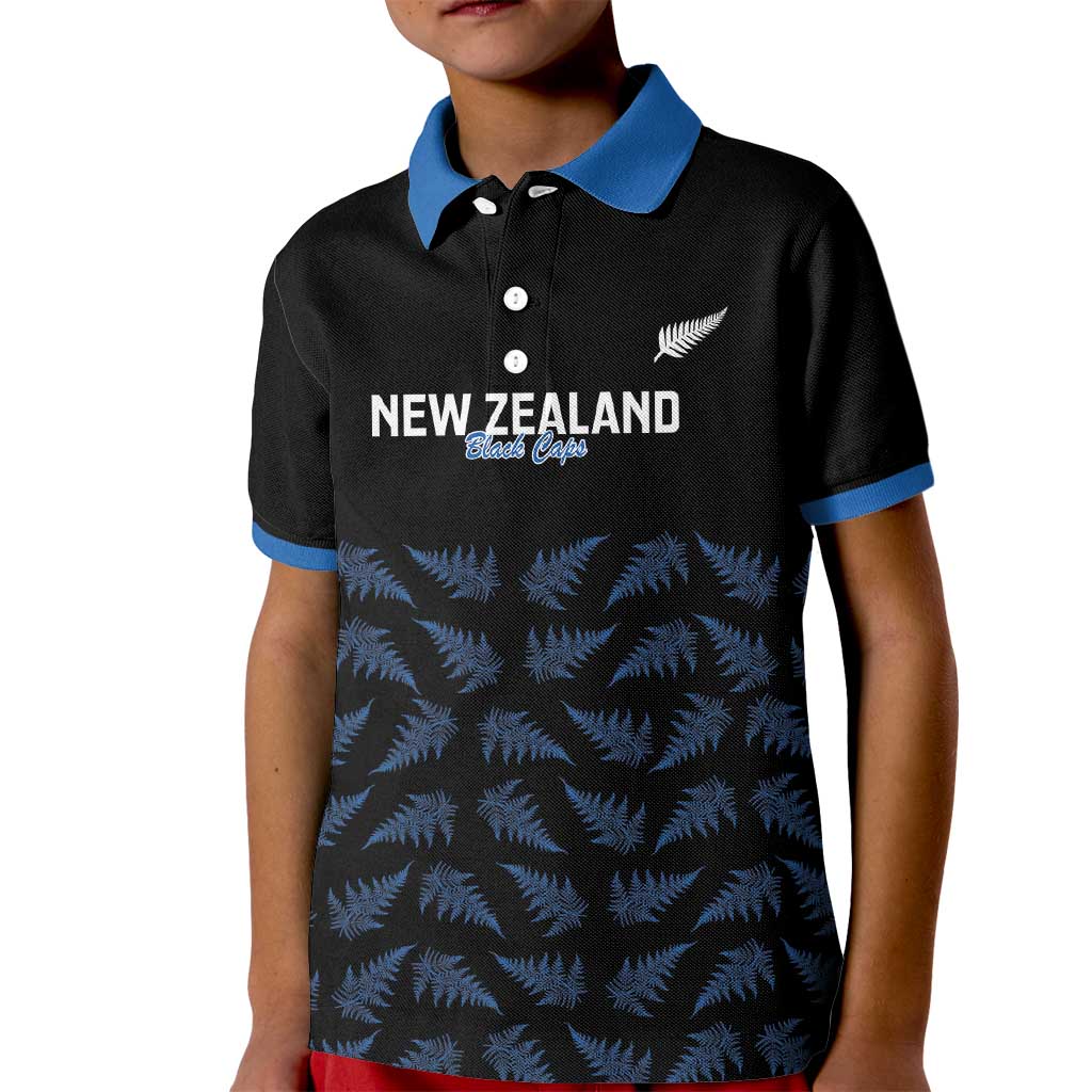 New Zealand Silver Fern Cricket Custom Kid Polo Shirt Black Cap T20 Version - Polynesian Pride
