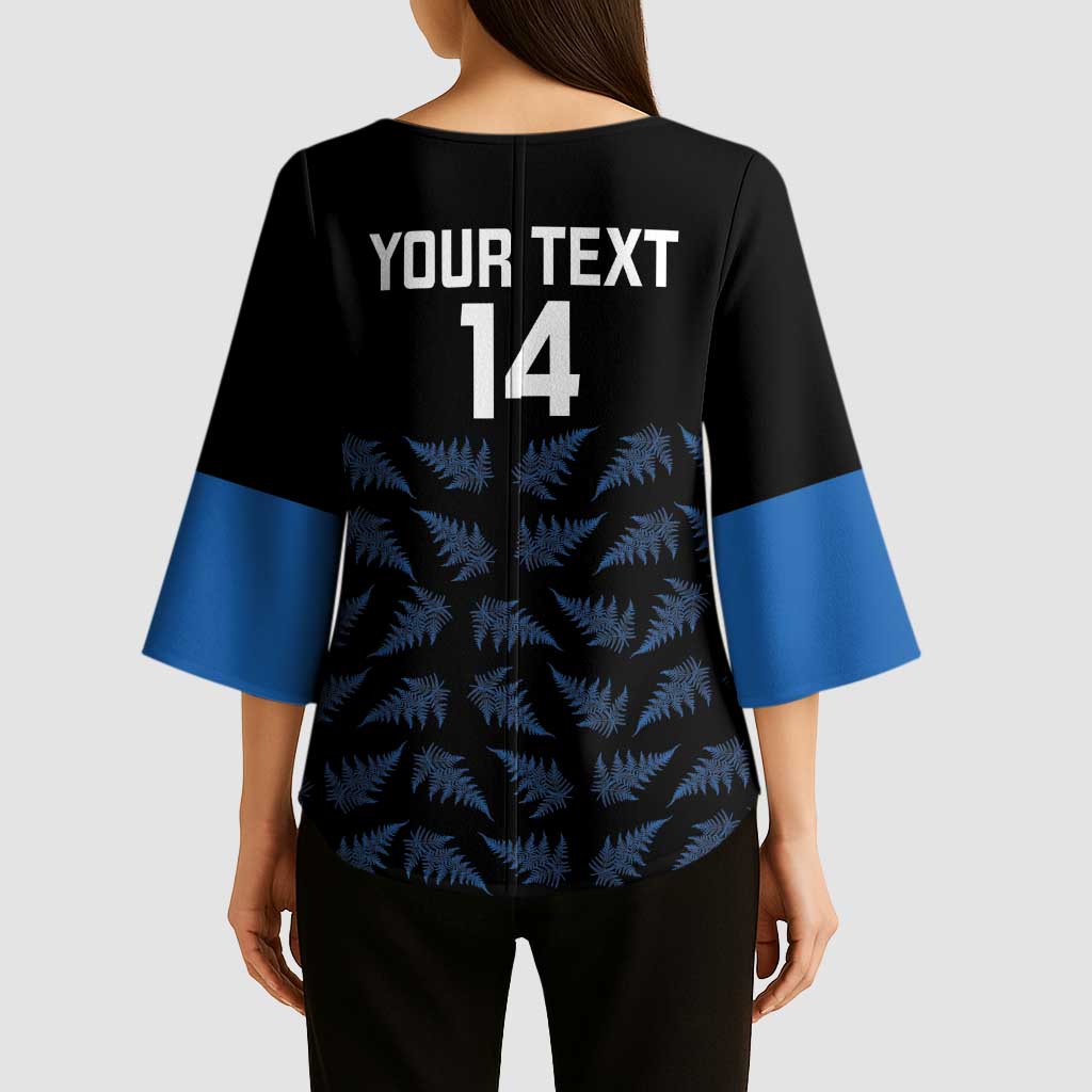 New Zealand Silver Fern Cricket Custom Kimono Sleeve Blouse Black Cap T20 Version - Polynesian Pride