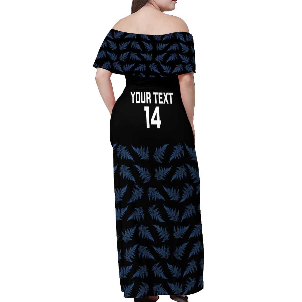 New Zealand Silver Fern Cricket Custom Off Shoulder Maxi Dress Black Cap T20 Version - Polynesian Pride