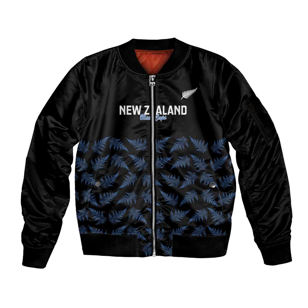 New Zealand Silver Fern Cricket Custom Sleeve Zip Bomber Jacket Black Cap T20 Version - Polynesian Pride