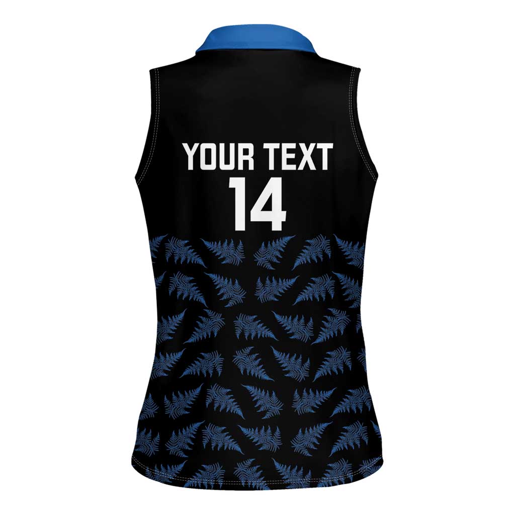 New Zealand Silver Fern Cricket Custom Women Sleeveless Polo Shirt Black Cap T20 Version - Polynesian Pride