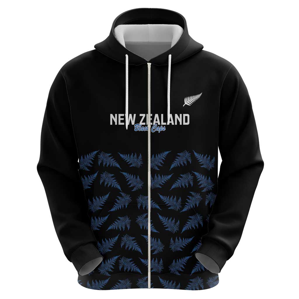 New Zealand Silver Fern Cricket Custom Zip Hoodie Black Cap T20 Version - Polynesian Pride