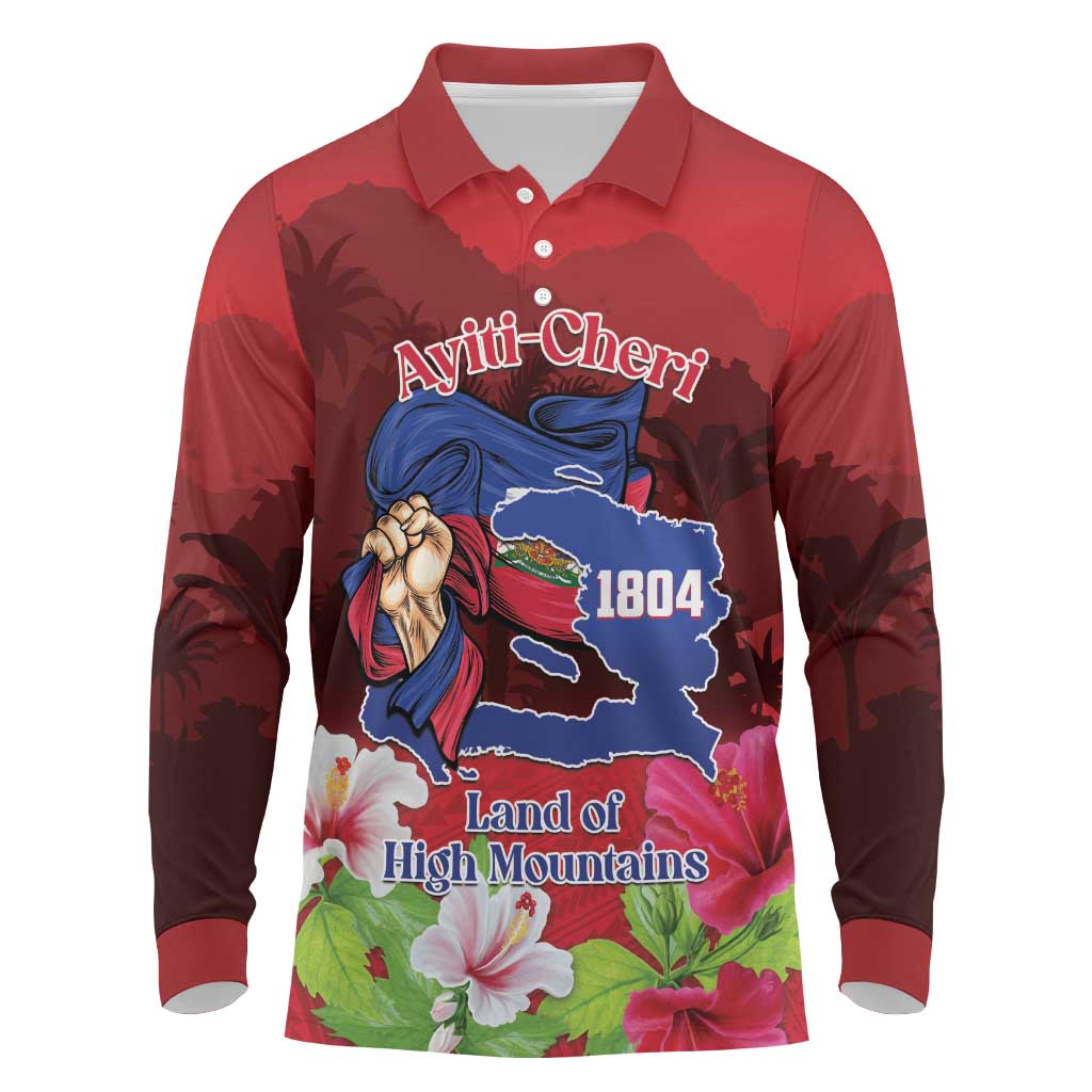 Ayiti-Cheri Independence Day Long Sleeve Polo Shirt Land of High Mountains LT14 Red - Polynesian Pride