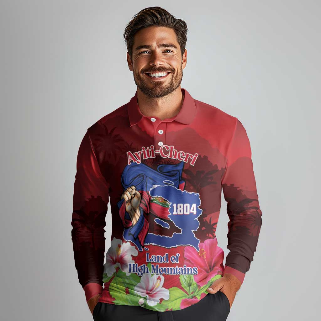 Ayiti-Cheri Independence Day Long Sleeve Polo Shirt Land of High Mountains LT14 - Polynesian Pride