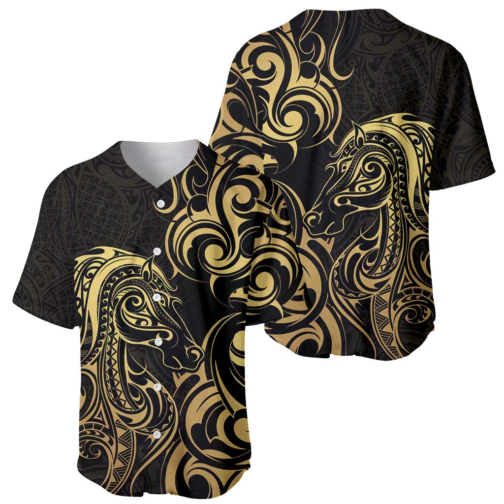 Gold And Black Aotearoa Horse Racing Baseball Jersey NZ Maori Pattern LT14 - Polynesian Pride