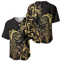 Gold And Black Aotearoa Horse Racing Baseball Jersey NZ Maori Pattern LT14 - Polynesian Pride