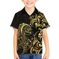 Gold And Black Aotearoa Horse Racing Family Matching Off Shoulder Maxi Dress and Hawaiian Shirt NZ Maori Pattern LT14 Son's Shirt Black - Polynesian Pride