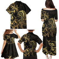 Gold And Black Aotearoa Horse Racing Family Matching Puletasi and Hawaiian Shirt NZ Maori Pattern LT14 - Polynesian Pride