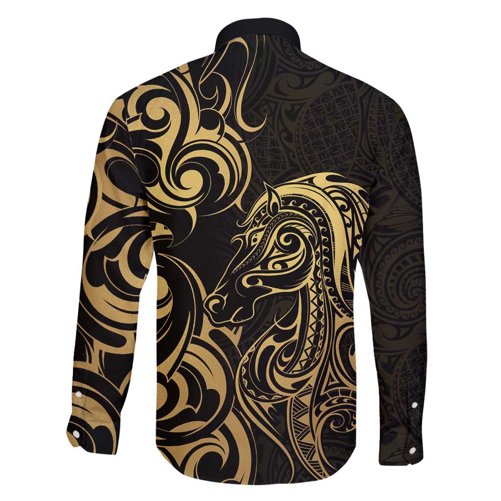 Gold And Black Aotearoa Horse Racing Family Matching Puletasi and Hawaiian Shirt NZ Maori Pattern LT14 - Polynesian Pride