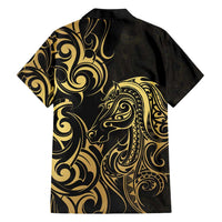 Gold And Black Aoteara Horse Racing Hawaiian Shirt NZ Maori Pattern