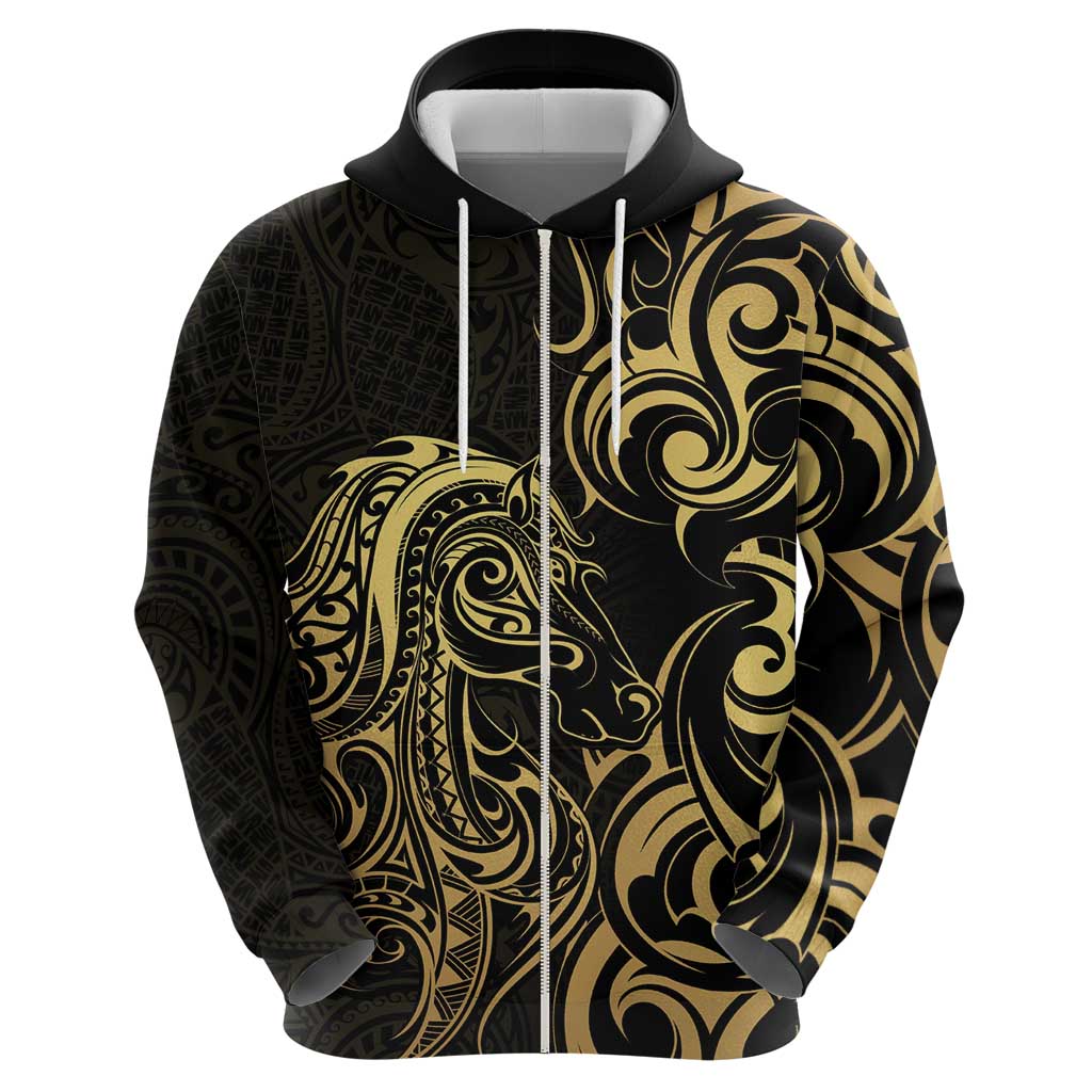 Gold And Black Aoteara Horse Racing Hoodie NZ Maori Pattern