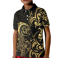 Gold And Black Aotearoa Horse Racing Kid Polo Shirt NZ Maori Pattern LT14 Kid Black - Polynesian Pride